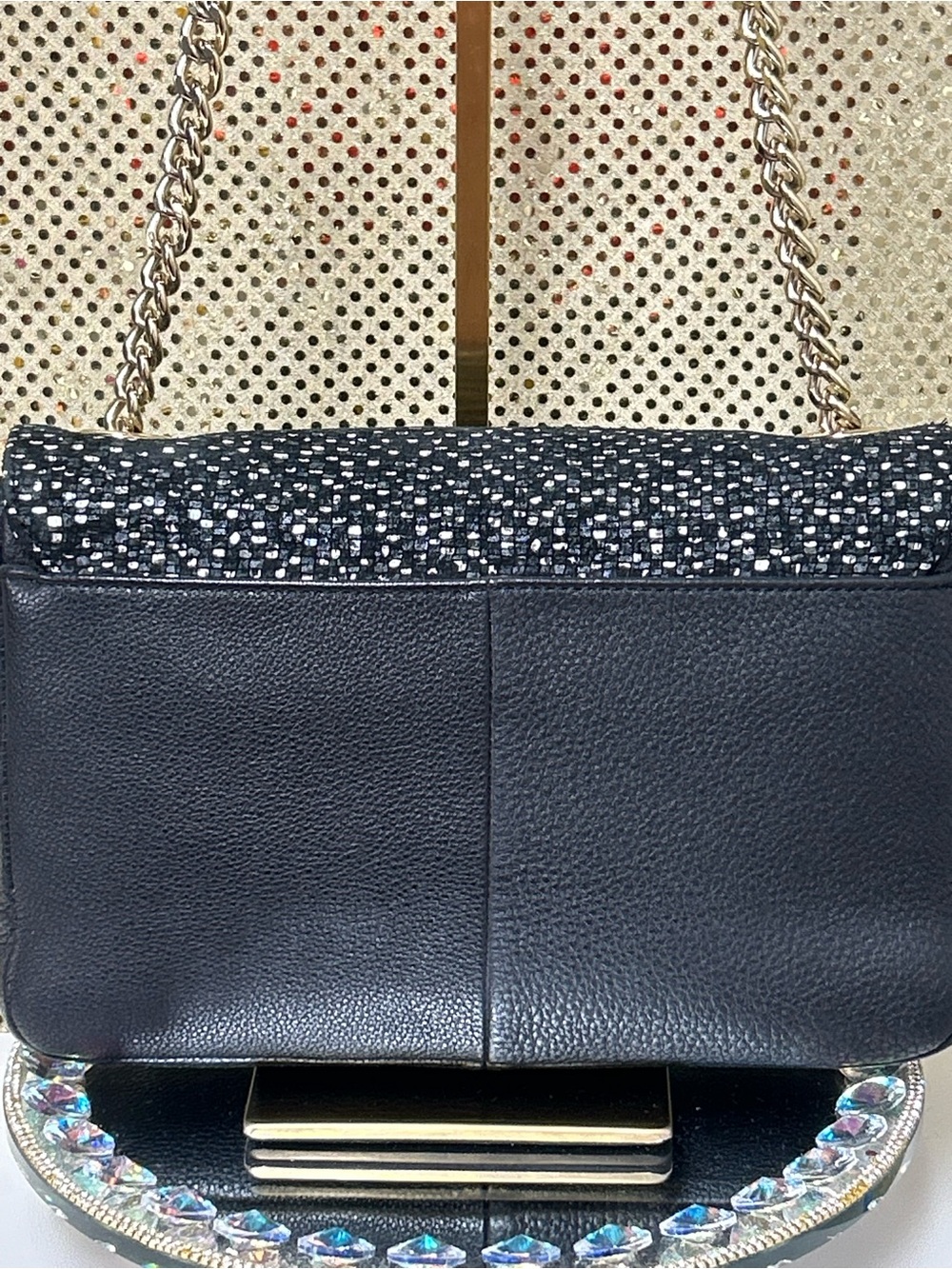 Karl Lagerfeld Chain Black Shimmery Tweed Look Shoulder Bag Approx. 13 x 8 x 3 - Picture 3 of 11